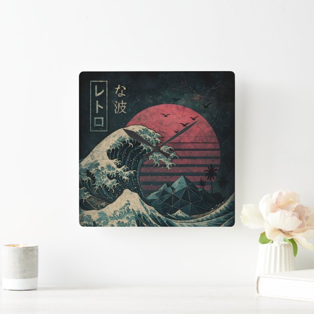 Die große Retrowelle Classic Quadratische Wanduhr (Zuhause)