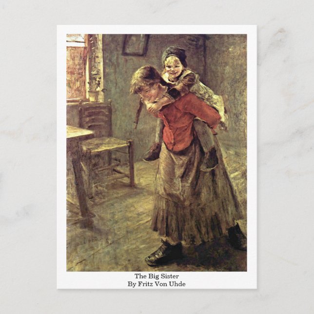 Die große Schwester von Fritz von Uhde Postkarte (Vorderseite)