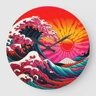 Die große SynthWave von Kanagawa Retro 80er Wanduhr