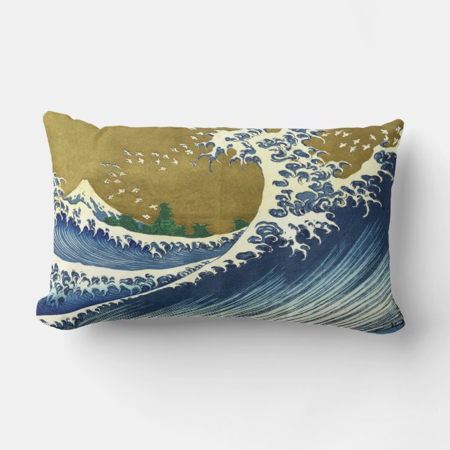 Die große Welle (blaue und goldene japanische Kuns Lendenkissen (Vorderseite)