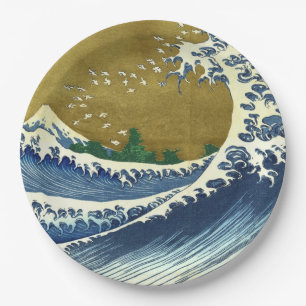 Die große Welle (blaue und goldene japanische Kuns Pappteller