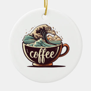 Die große Welle des Kaffees Keramik Ornament