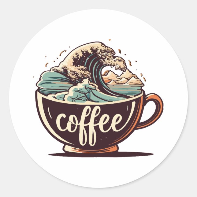 Die große Welle des Kaffees Runder Aufkleber (Vorderseite)