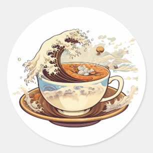 Die große Welle des Kaffees Runder Aufkleber