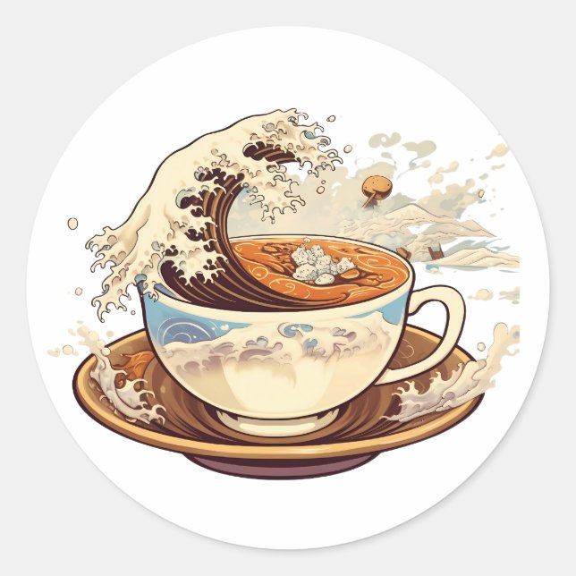 Die große Welle des Kaffees Runder Aufkleber (Vorderseite)