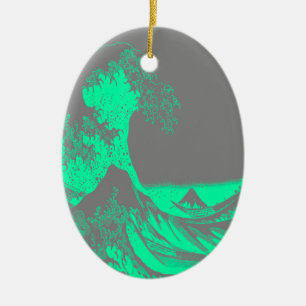 Die große Welle Meeresschaumgrün & Grau Keramik Ornament
