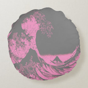 Die große Welle rund Kissen rosa und grau