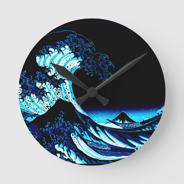 Die große Welle Runde Wanduhr (Vorderseite)