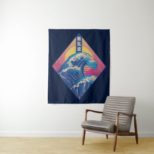 Die große Welle Vaporwave Wandteppich