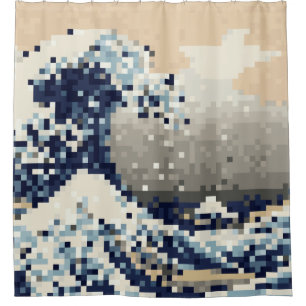 Die große Welle von Kanagawa 8 Bit Pixel Art Duschvorhang