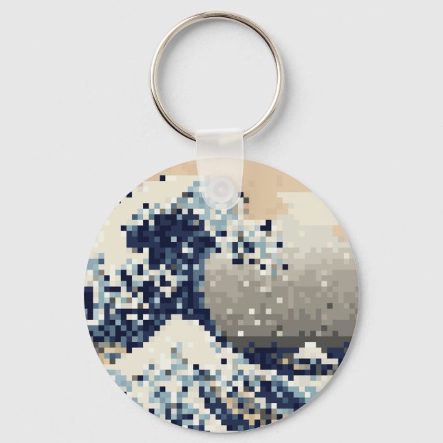 Die große Welle von Kanagawa 8 Bit Pixel Art Schlüsselanhänger (Vorderseite)