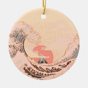 Die große Welle von Kanagawa bei Sonnenaufgang Keramik Ornament
