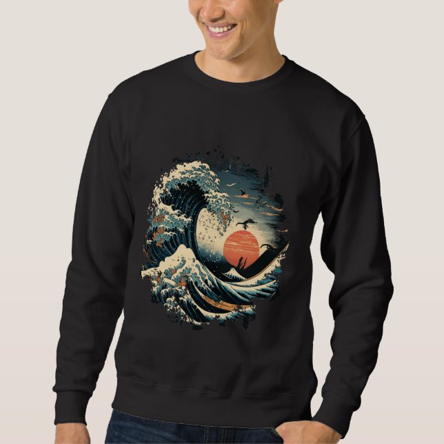 Die große Welle von Kanagawa Japan Art Sunset Cher Sweatshirt (Vorderseite)