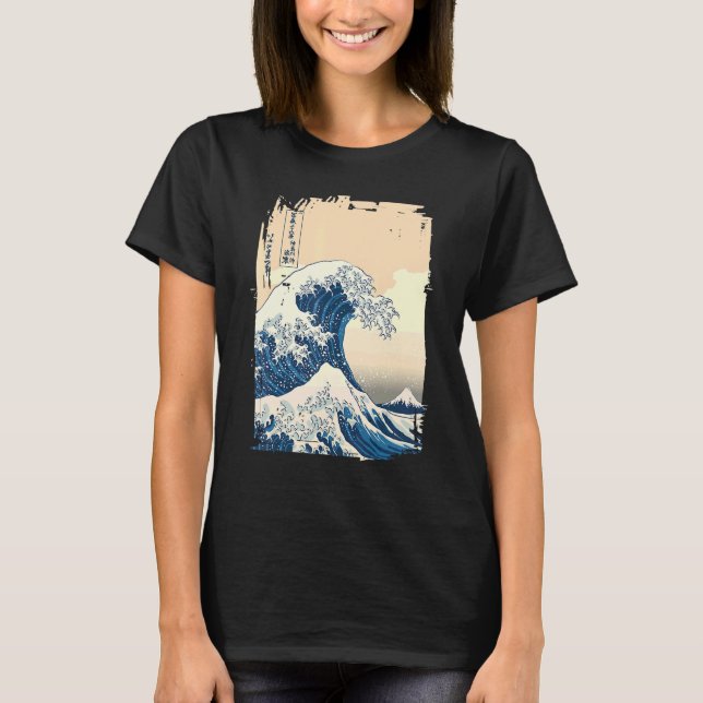 Die große Welle von Kanagawa japanischer Ästhetik- T-Shirt (Vorderseite)