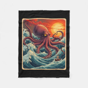 Die große Welle von Kanagawa Octopus Retro Anime J Fleecedecke