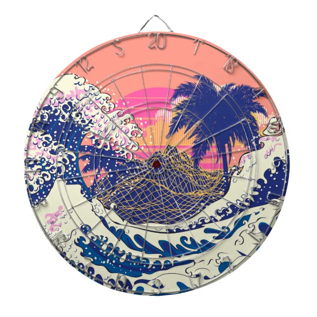 Die große Welle von Kanagawa und Palmen Dartscheibe (vorne)