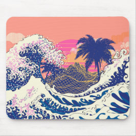 Die große Welle von Kanagawa und Palmen Mousepad