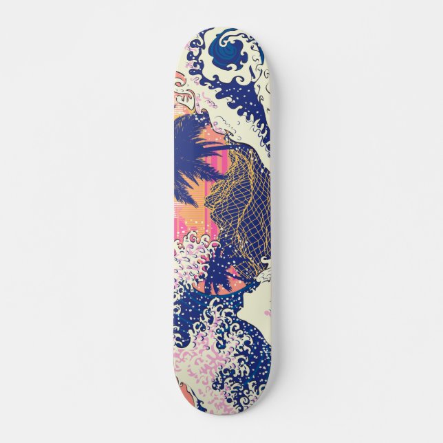 Die große Welle von Kanagawa und Palmen Skateboard (Vorne)