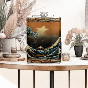 Die große Welle von Kanagawa Vintage Japanischer K Flachmann