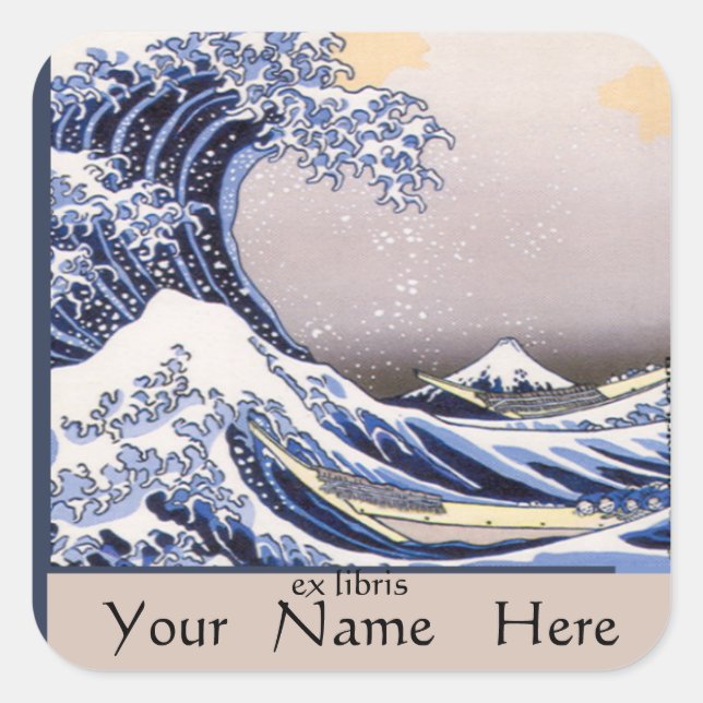 Die große Welle vor dem Kanagawa-Buchzeichen Quadratischer Aufkleber (Vorderseite)