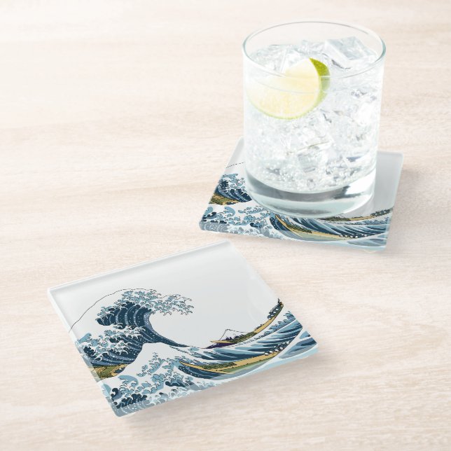 Die große Welle vor Kanagawa Glasuntersetzer (Schrägansicht)