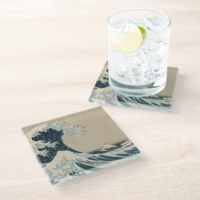 Die große Welle vor Kanagawa Glasuntersetzer (Schrägansicht)