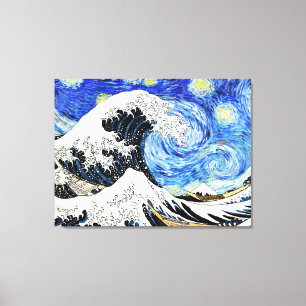 Die große Welle vor Kanagawa in Sternennacht Leinwanddruck