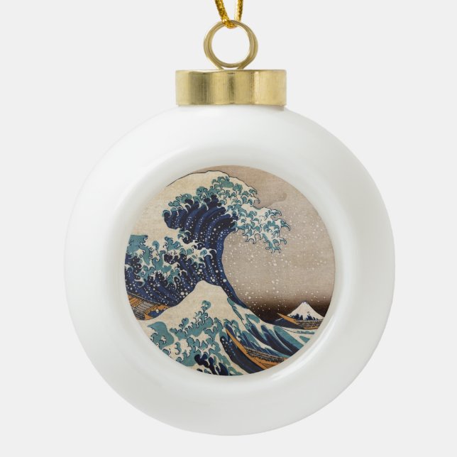 Die große Welle vor Kanagawa Keramik Kugel-Ornament (Vorderseite)