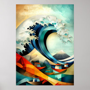 Die Große Welle vor Kanagawa - kubistisch Minimali Poster