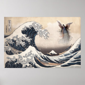 Die große Welle vor Kanagawa mit der Mondfee Poster