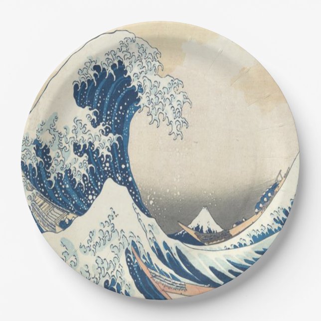 Die große Welle vor Kanagawa Ukiyo-e Japanisch Pappteller (Vorderseite)