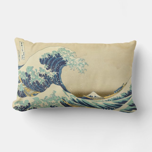 Die große Welle weg vom Ufer von Kanagawa-Kissen Lendenkissen (Vorderseite)