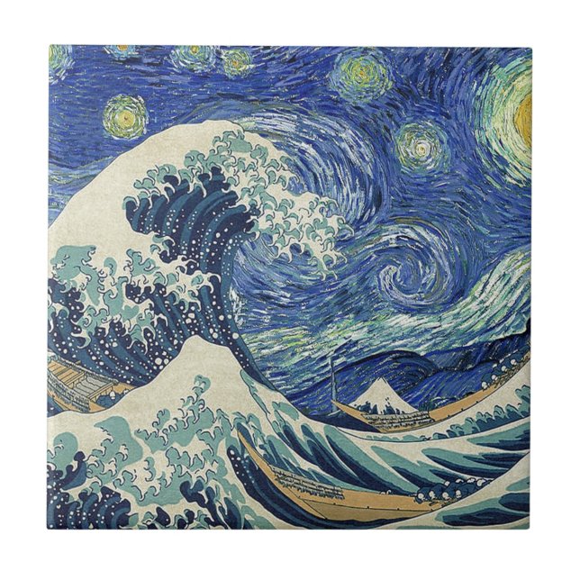 Die große Welle weg von Kanagawa - die Fliese (Vorderseite)