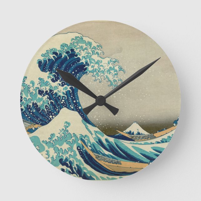 Die große Welle weg von Kanagawa Runde Wanduhr (Vorderseite)