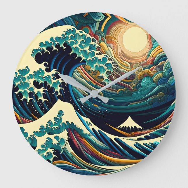 Die große Welle, Welle von Kanagawa v1 Große Wanduhr (Vorderseite)