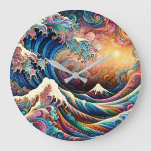 Die große Welle, Welle von Kanagawa v3 Wanduhr