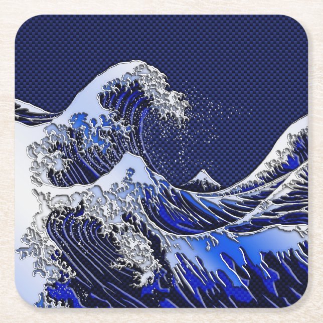 Die großen Hokusai Wellen-Chrom-Kohlenstoff-Blicke Rechteckiger Pappuntersetzer (Vorderseite)