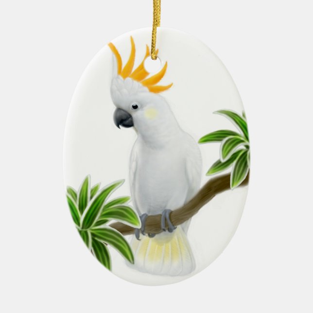 Die größere zitronengelbe Cockatoo-Verzierung Keramik Ornament (Vorne)