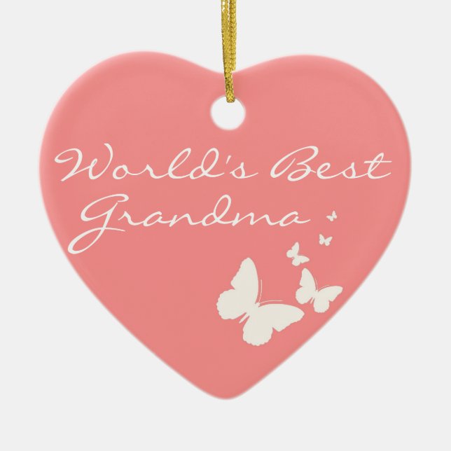 Die Großmutter-Rosa-Schmetterlings-Herz-Verzierung Keramik Ornament (Vorne)
