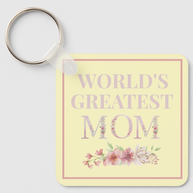Die größte Mama der Welt Gelb und Blüte Schlüsselanhänger (Vorderseite)