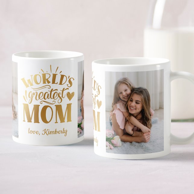 Die größte Mama der Welt Personalisierte FotoColla Kaffeetasse (A personalized photo collage mug for the best mom ever. She’ll love it.)