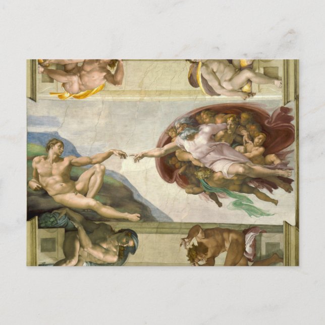 Die Gründung von Adam, Sixtinische Kapelle, Michel Postkarte (Vorderseite)