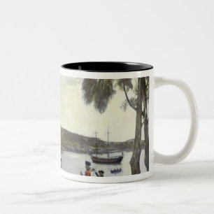 Die Gründung von Australien durch Kapitän Arthur Zweifarbige Tasse