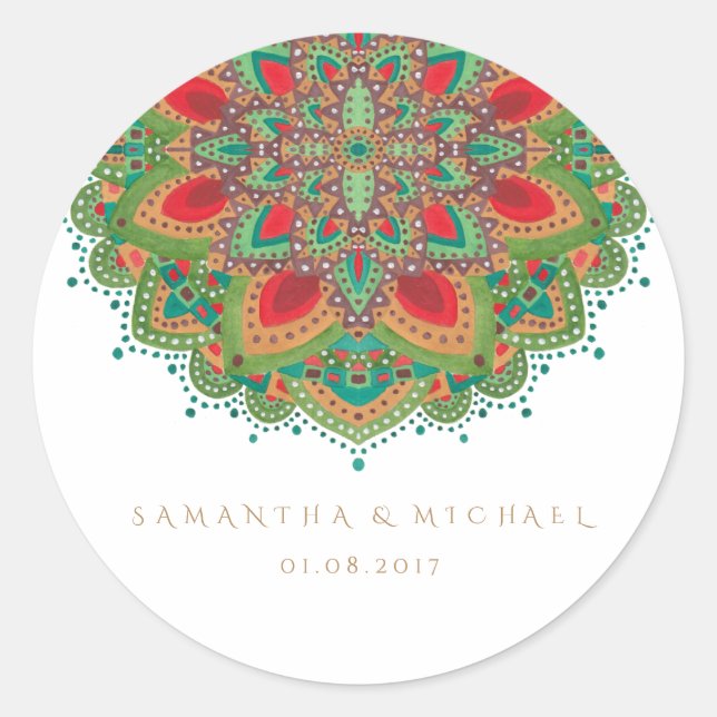 Die grüne Mandala Hochzeit danke dir Sticker (Vorderseite)