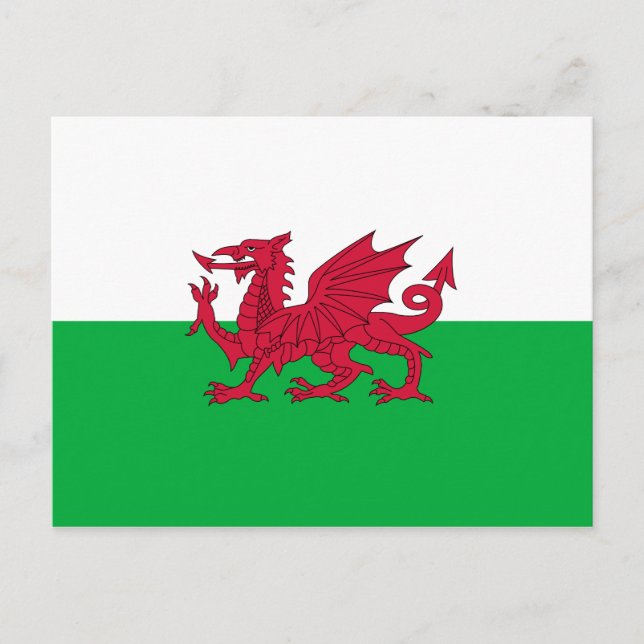Die grüne und rote Flagge von Wales mit dem Drache Postkarte (Vorderseite)