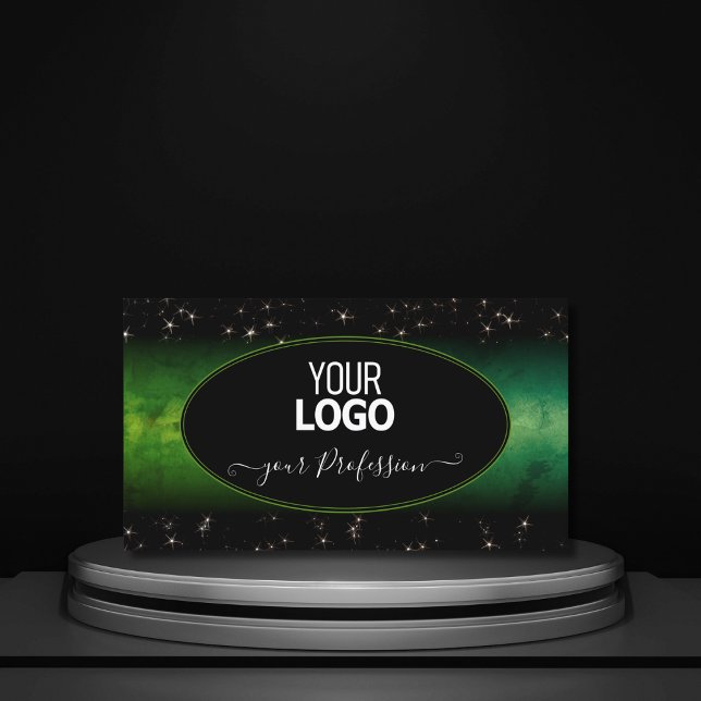 Die grünen schwarzen Glitzer-Sterne mit dem Logo Visitenkarte (Von Creator hochgeladen)