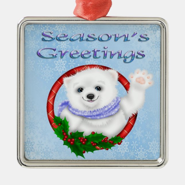 Die Gruß-Eisbär erstklassiges quadratisches Ornam Ornament Aus Metall (Vorne)