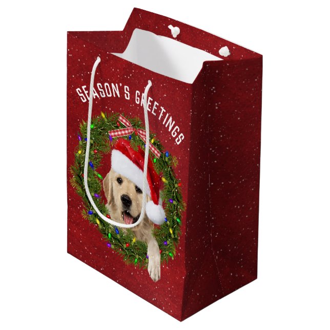Die Grüße der Jahreszeit Goldener Retriever im Kra Mittlere Geschenktüte (Vorderseite Schrägansicht)