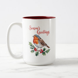 Die Grüße der Jahreszeit von fröhlichem Robin Zweifarbige Tasse