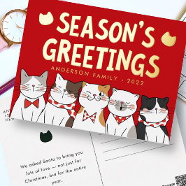 Die Grüße der Saison Funny Niedlich Cats Caroling Folien Feiertagspostkarte